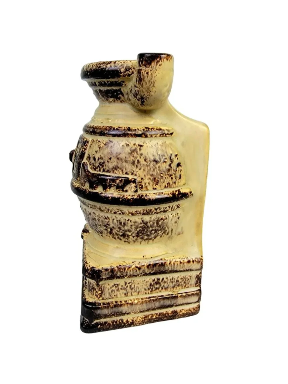 Vintage 80s Caffco Pot Belly Stove Ceramic Vase Bookshelf Brown Tan Rustic Retro - Picture 3 of 11